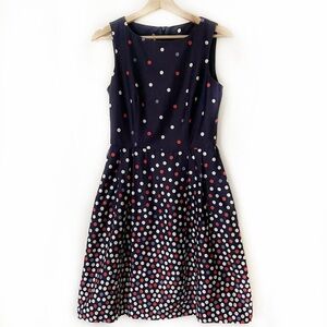 Anne Klein Polka Dot Sleeveless Boat Neck Midi Dress